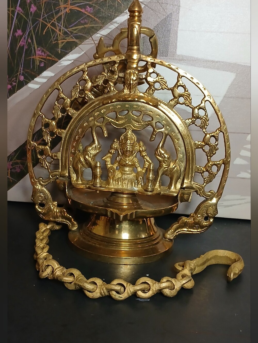 Ornate Brass Indian Deity Oil Lamp - Gold